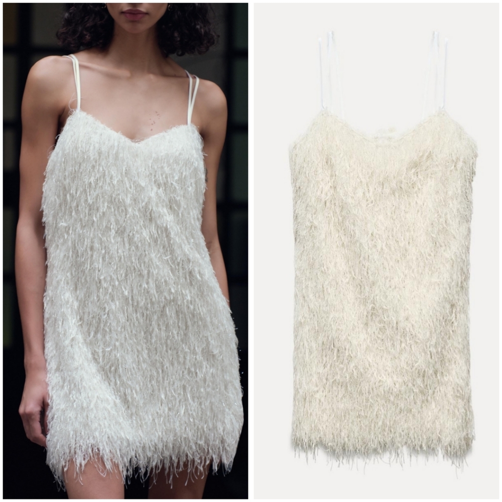 Zara White Fringe Slip Dress Bridal